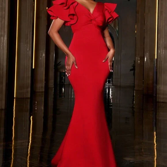 Red Elegant Women's Mermaid Formal Dress with Twist Front